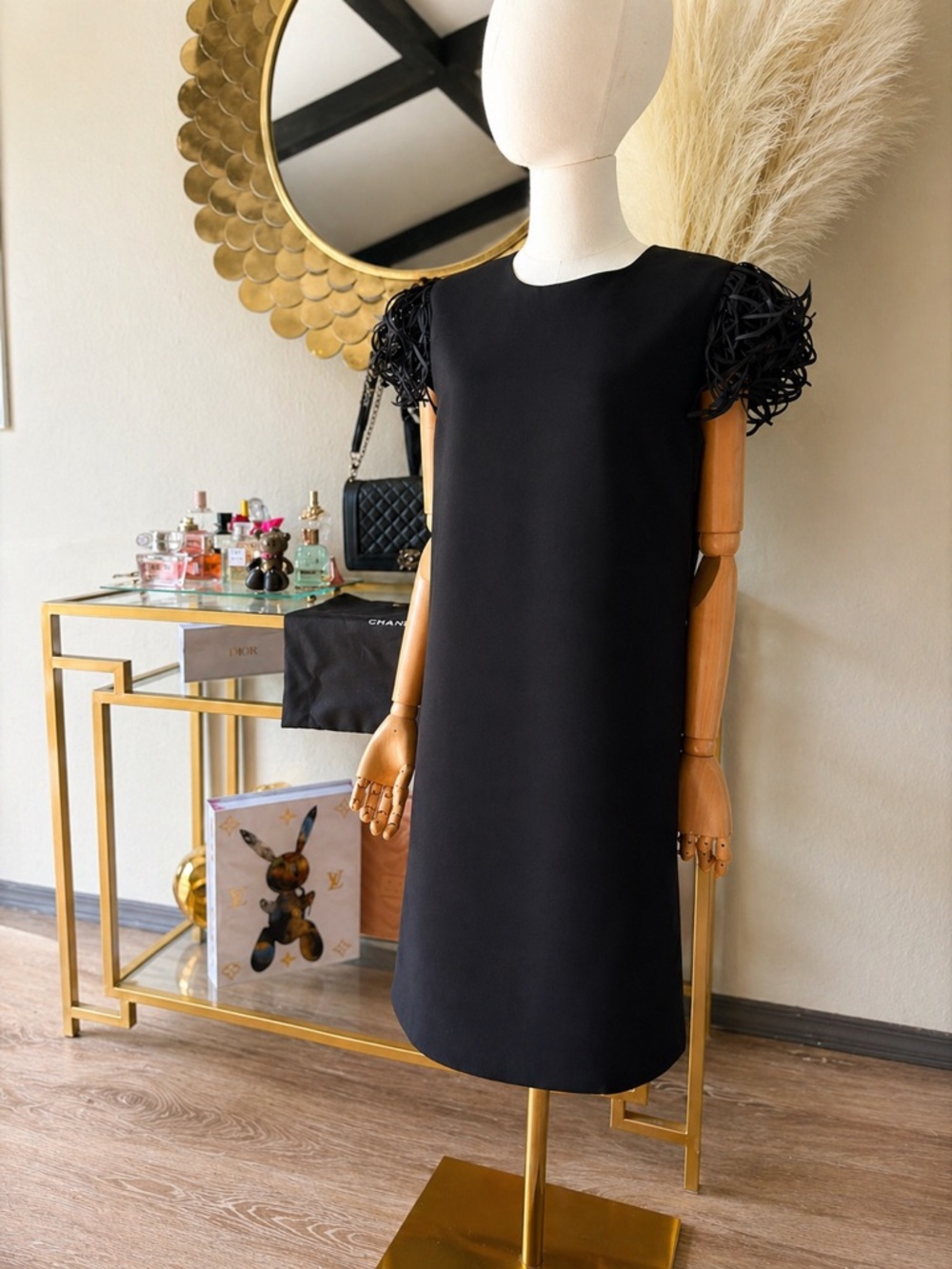 kate spade Black Mini Dress with Textured Puff Sleeves